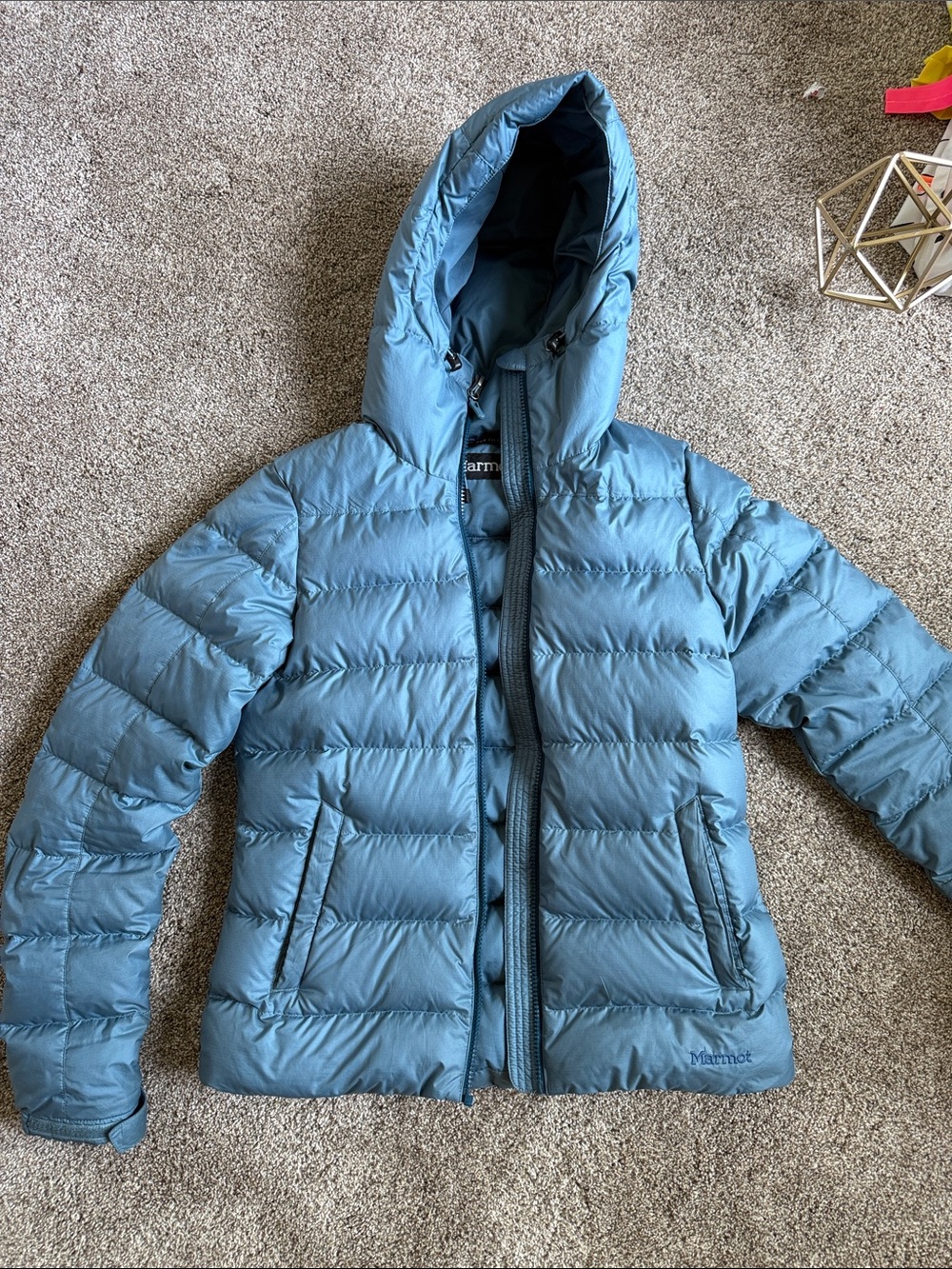 Marmot 700 fill Women's Hooded Puffer Jacket in Steel Blue